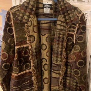 Yak Magik Unique Vintage Geometric Patterned Jacket in Brown; Women’s Size: 1X